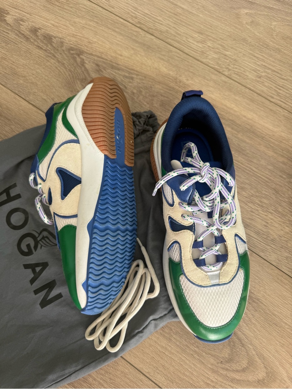 Hogan women’s Green & Blue Mesh Leather Sneakers